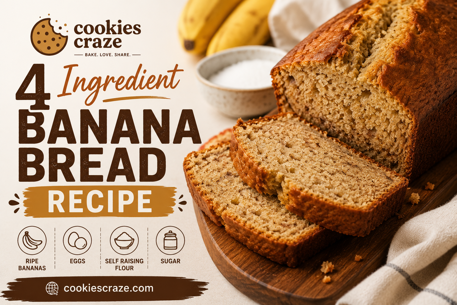 4 Ingredient Banana Bread Recipe for Beginners